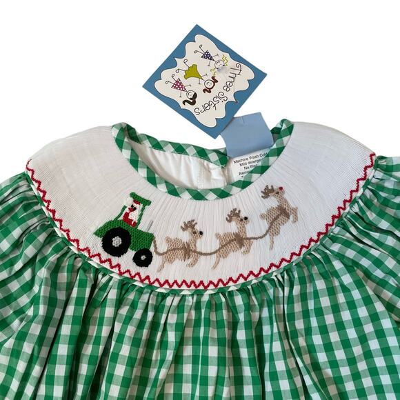 NWT Three Sisters Size 5 Santa Tractor Smocked Dress - Picture 2 of 5